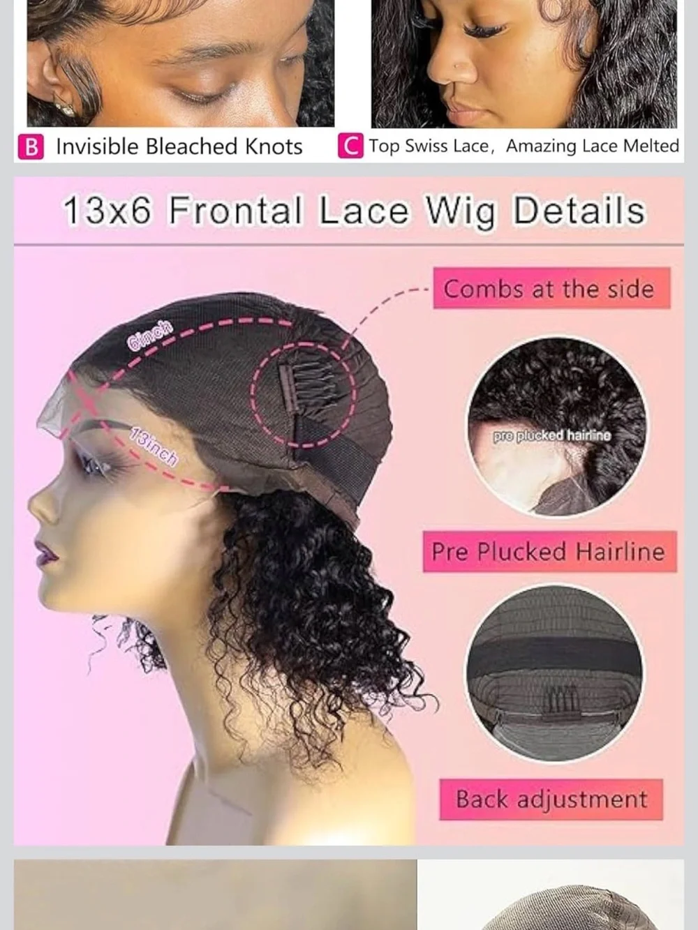 HUMAN HAIR Wig 13x6 Frontal Lace 180% Density HD Lace 6” deep wave